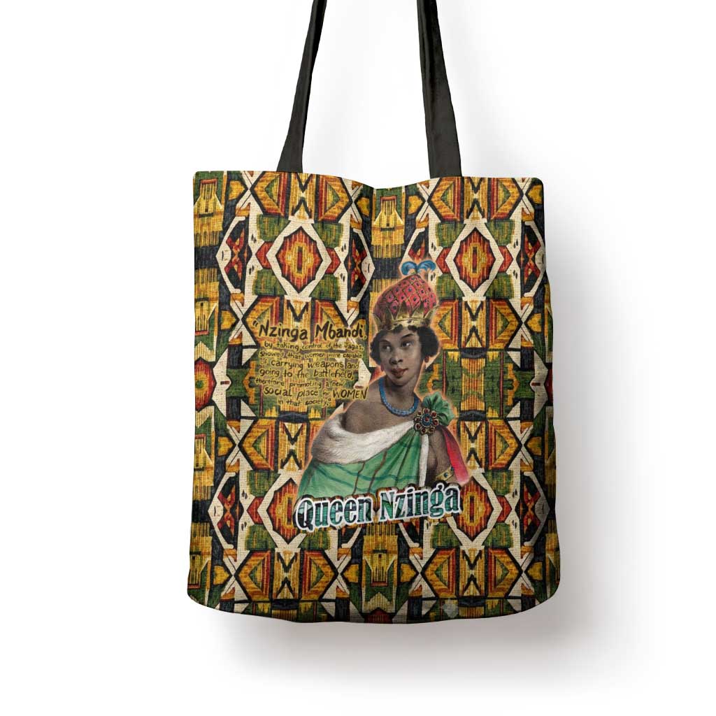 Queen Nzinga Tote Bag Mbandi Traditional Regal Portrait Empowerment Quote African Female Leadership - Wonder Print Shop
