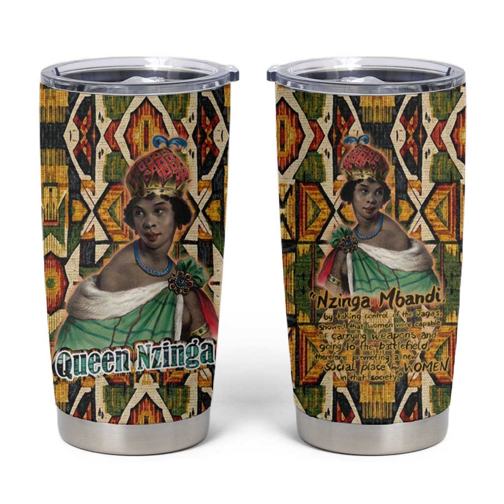 Queen Nzinga Tumbler Cup Mbandi Traditional Regal Portrait Empowerment Quote African Female Leadership - Wonder Print Shop