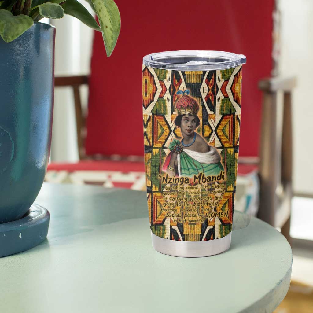 Queen Nzinga Tumbler Cup Mbandi Traditional Regal Portrait Empowerment Quote African Female Leadership - Wonder Print Shop