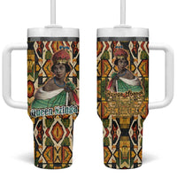 Queen Nzinga Tumbler With Handle Mbandi Traditional Regal Portrait Empowerment Quote African Female Leadership - Wonder Print Shop