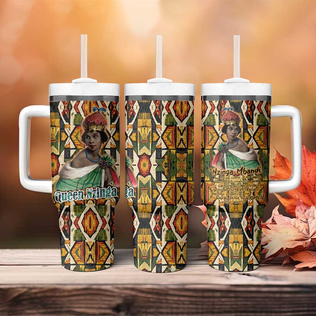 Queen Nzinga Tumbler With Handle Mbandi Traditional Regal Portrait Empowerment Quote African Female Leadership - Wonder Print Shop