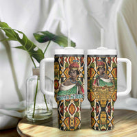 Queen Nzinga Tumbler With Handle Mbandi Traditional Regal Portrait Empowerment Quote African Female Leadership - Wonder Print Shop