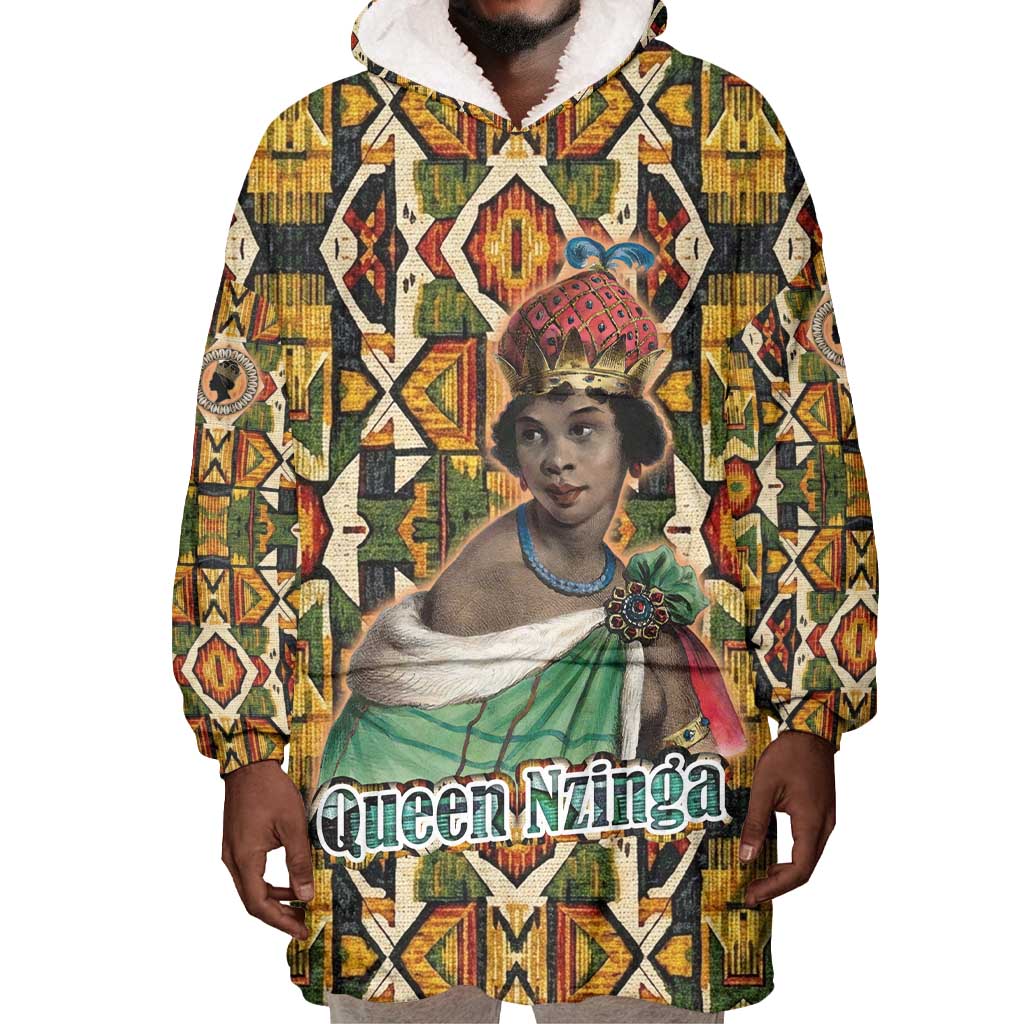 Queen Nzinga Wearable Blanket Hoodie Mbandi Traditional Regal Portrait Empowerment Quote African Female Leadership - Wonder Print Shop
