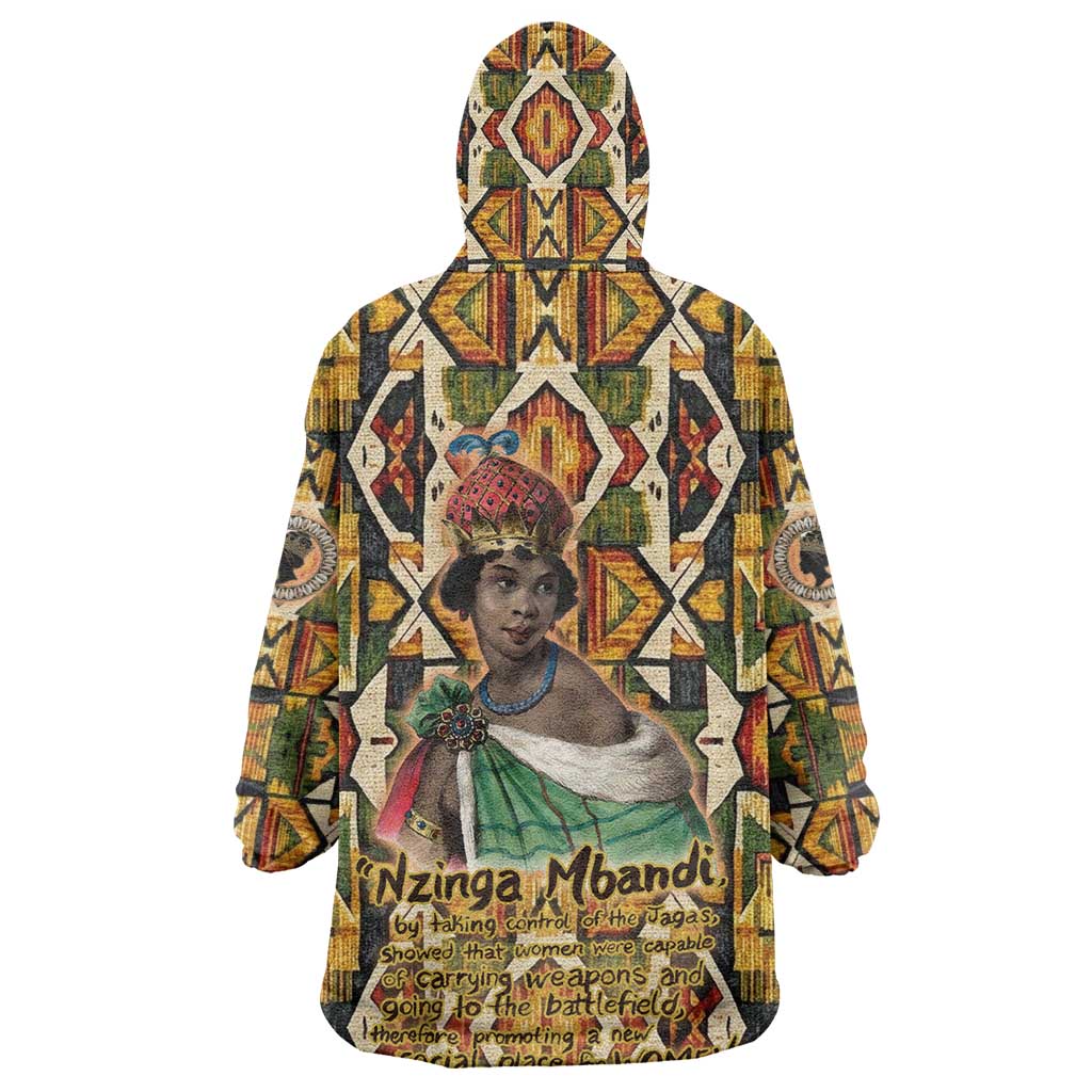Queen Nzinga Wearable Blanket Hoodie Mbandi Traditional Regal Portrait Empowerment Quote African Female Leadership - Wonder Print Shop