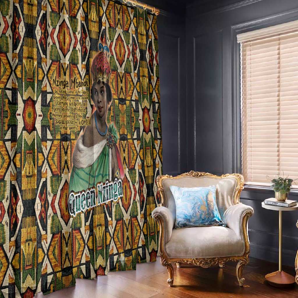 Queen Nzinga Window Curtain Mbandi Traditional Regal Portrait Empowerment Quote African Female Leadership - Wonder Print Shop