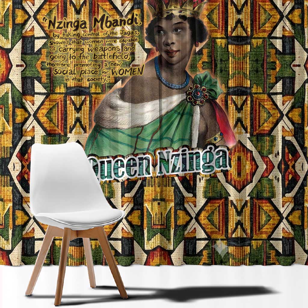 Queen Nzinga Window Curtain Mbandi Traditional Regal Portrait Empowerment Quote African Female Leadership - Wonder Print Shop