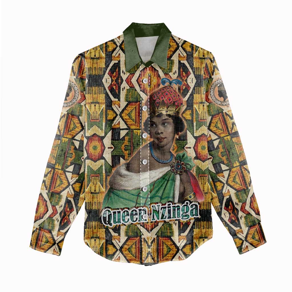 Queen Nzinga Women Casual Shirt Mbandi Traditional Regal Portrait Empowerment Quote African Female Leadership - Wonder Print Shop