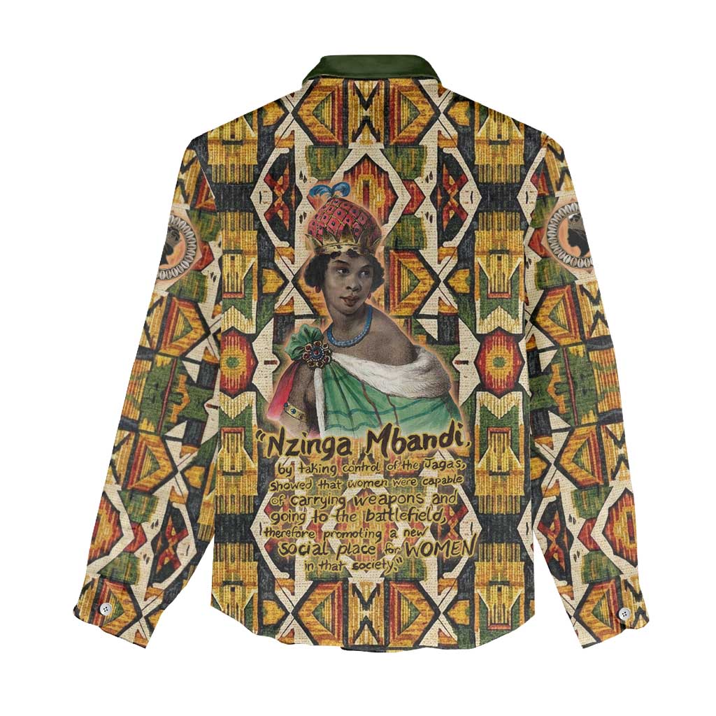 Queen Nzinga Women Casual Shirt Mbandi Traditional Regal Portrait Empowerment Quote African Female Leadership - Wonder Print Shop
