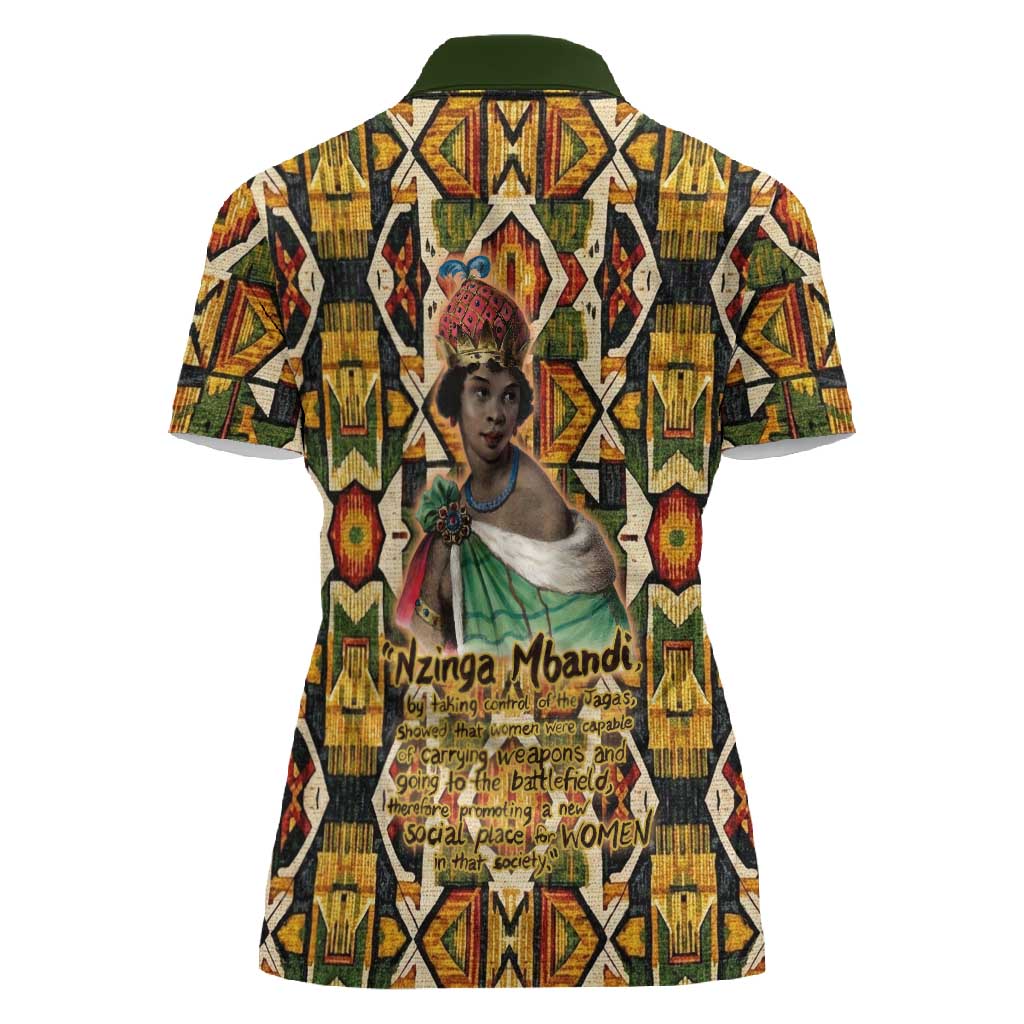 Queen Nzinga Women Polo Shirt Mbandi Traditional Regal Portrait Empowerment Quote African Female Leadership - Wonder Print Shop