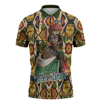 Queen Nzinga Zipper Polo Shirt Mbandi Traditional Regal Portrait Empowerment Quote African Female Leadership - Wonder Print Shop