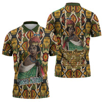 Queen Nzinga Zipper Polo Shirt Mbandi Traditional Regal Portrait Empowerment Quote African Female Leadership - Wonder Print Shop