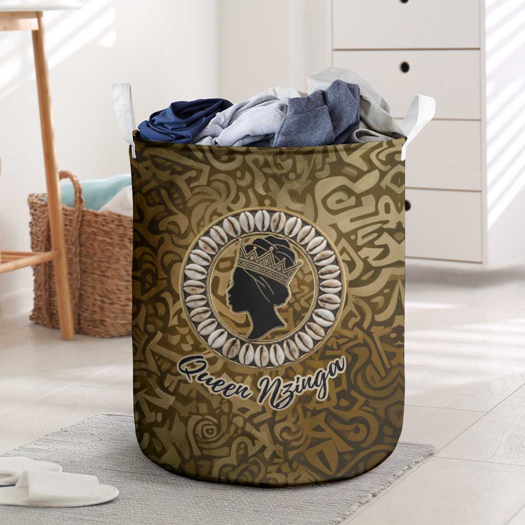 Queen Nzinga Laundry Basket Cowrie Crown Silhouette Royal Power - Wonder Print Shop