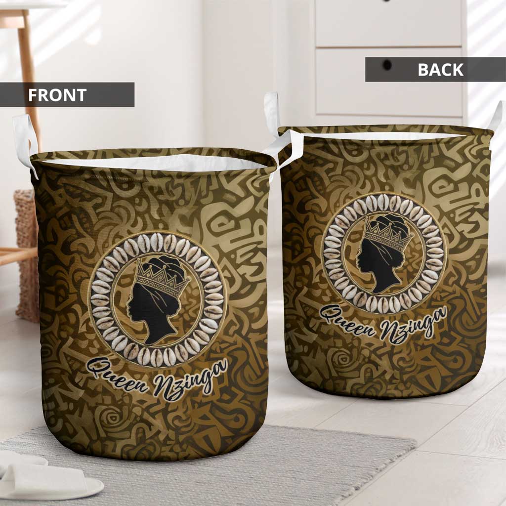 Queen Nzinga Laundry Basket Cowrie Crown Silhouette Royal Power - Wonder Print Shop