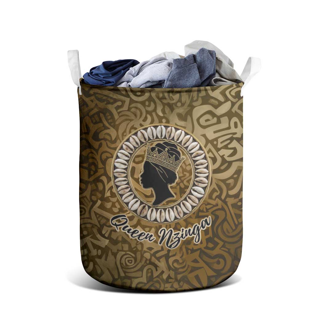 Queen Nzinga Laundry Basket Cowrie Crown Silhouette Royal Power - Wonder Print Shop