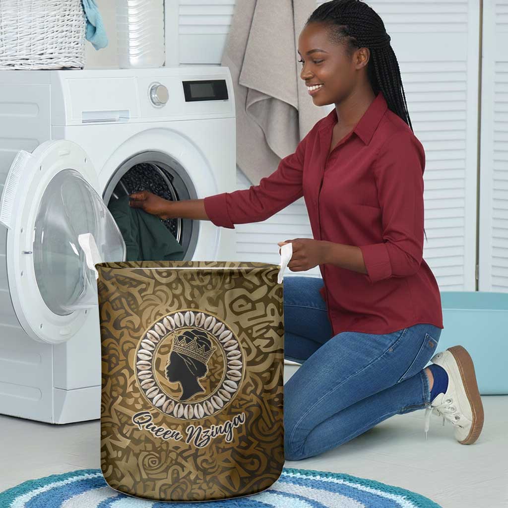 Queen Nzinga Laundry Basket Cowrie Crown Silhouette Royal Power - Wonder Print Shop