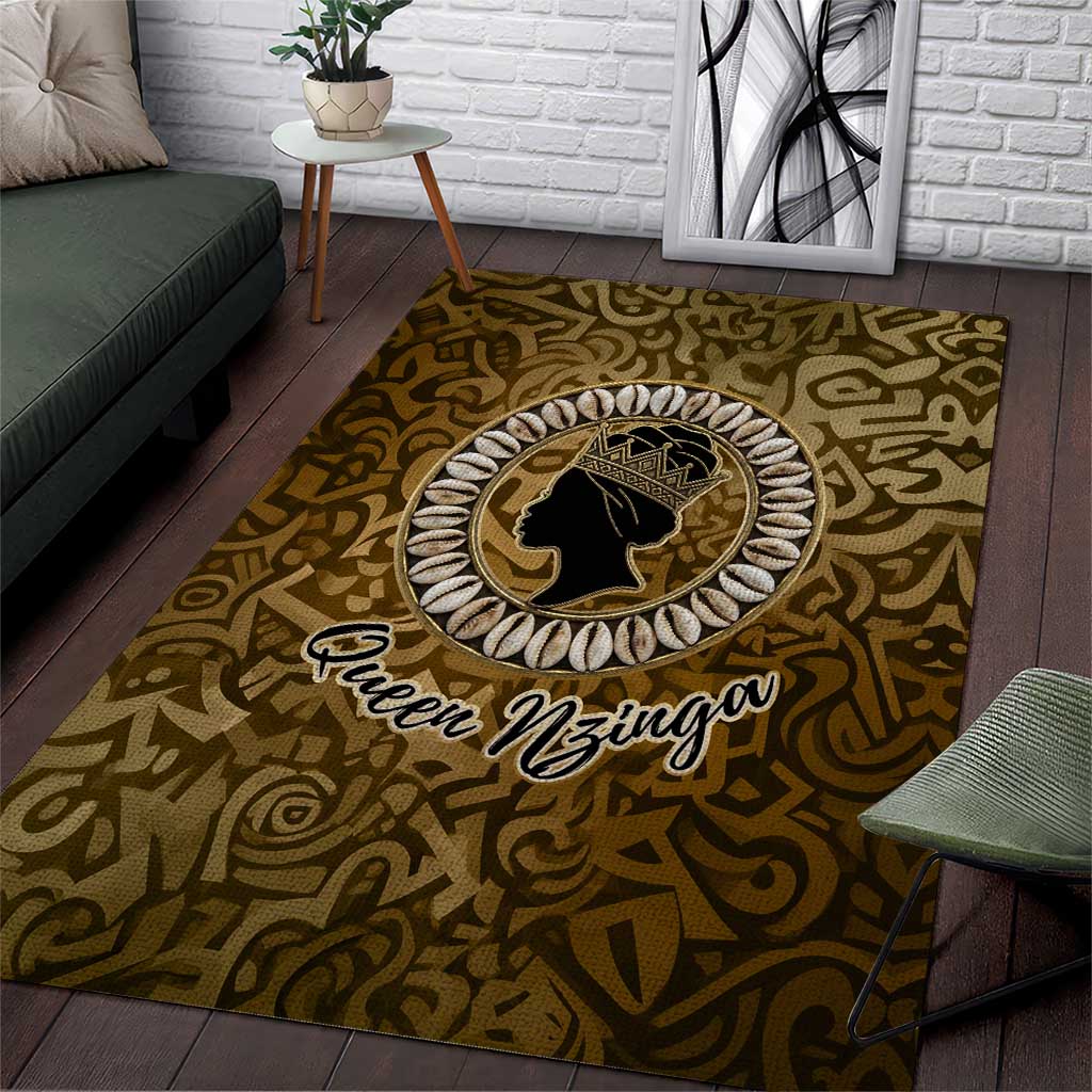 Queen Nzinga Area Rug Cowrie Crown Silhouette Royal Power - Wonder Print Shop