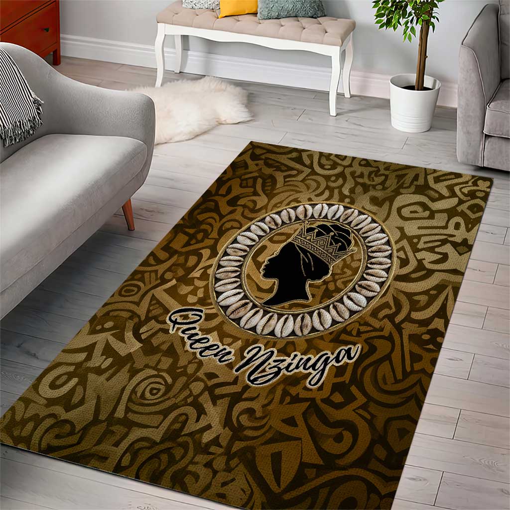 Queen Nzinga Area Rug Cowrie Crown Silhouette Royal Power - Wonder Print Shop