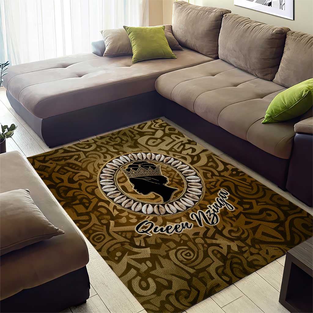 Queen Nzinga Area Rug Cowrie Crown Silhouette Royal Power - Wonder Print Shop