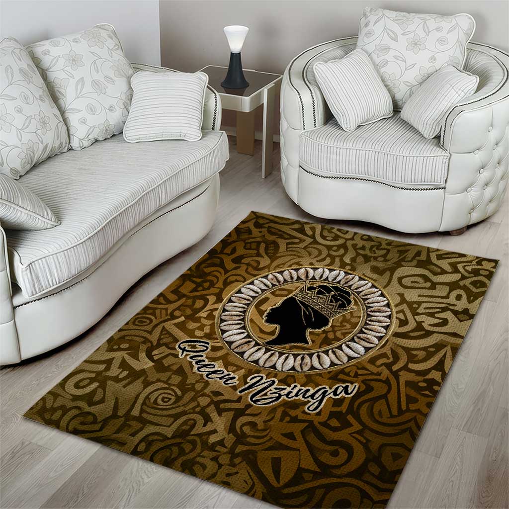 Queen Nzinga Area Rug Cowrie Crown Silhouette Royal Power - Wonder Print Shop