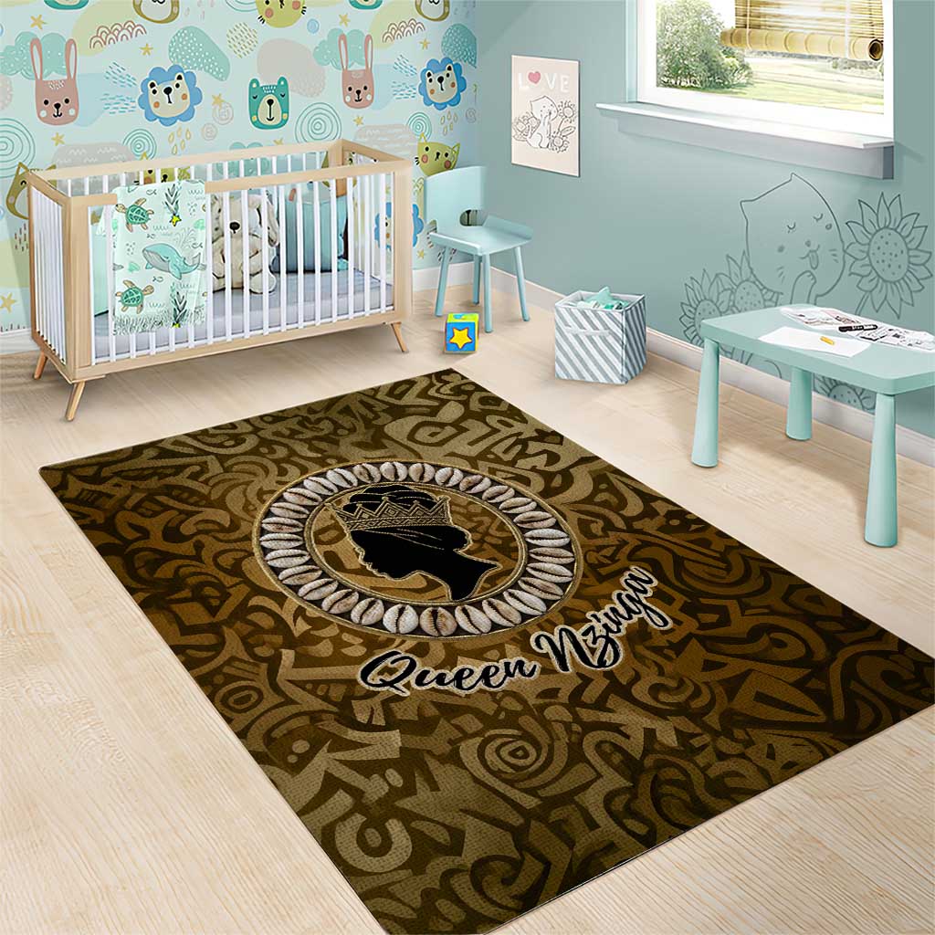 Queen Nzinga Area Rug Cowrie Crown Silhouette Royal Power - Wonder Print Shop