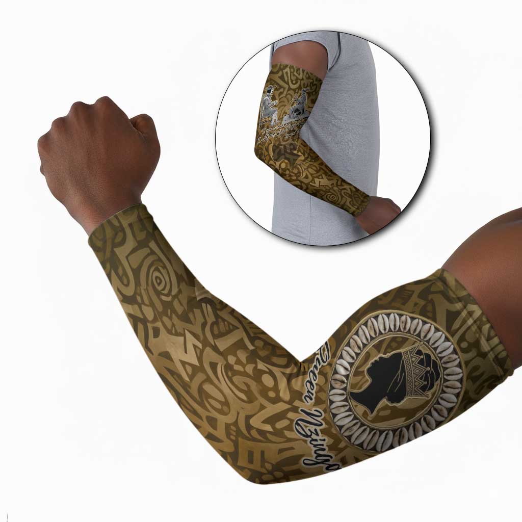 Queen Nzinga Arm Sleeves Cowrie Crown Silhouette Royal Power - Wonder Print Shop