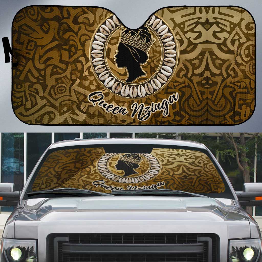 Queen Nzinga Auto Sun Shade Cowrie Crown Silhouette Royal Power - Wonder Print Shop