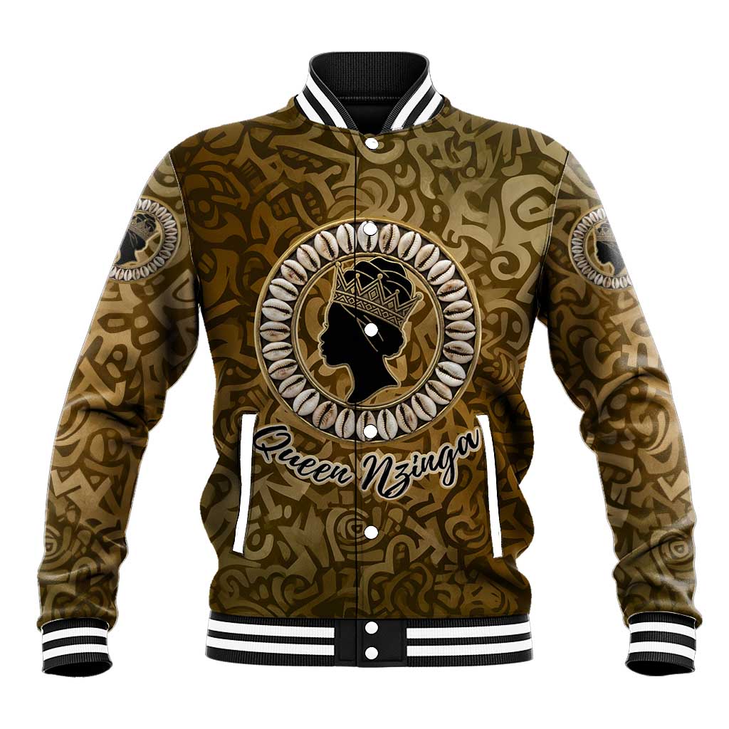 Queen Nzinga Baseball Jacket Cowrie Crown Silhouette Royal Power - Wonder Print Shop