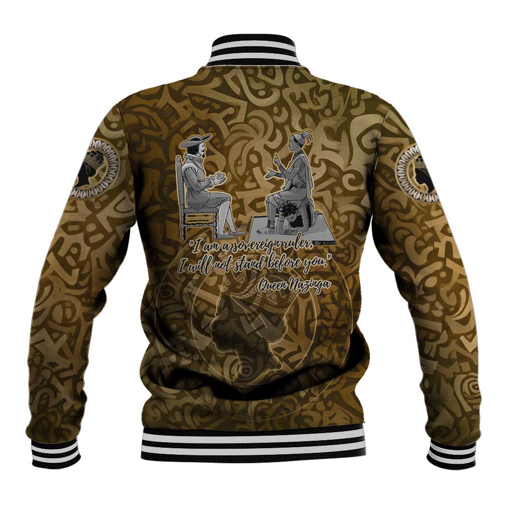 Queen Nzinga Baseball Jacket Cowrie Crown Silhouette Royal Power - Wonder Print Shop