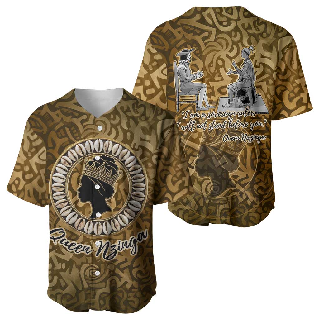 Queen Nzinga Baseball Jersey Cowrie Crown Silhouette Royal Power - Wonder Print Shop