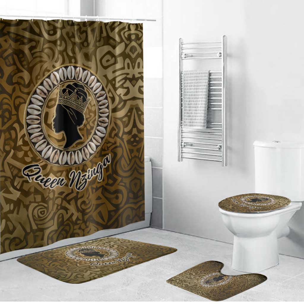 Queen Nzinga Bathroom Set Cowrie Crown Silhouette Royal Power - Wonder Print Shop