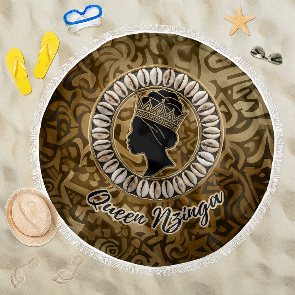 Queen Nzinga Beach Blanket Cowrie Crown Silhouette Royal Power - Wonder Print Shop
