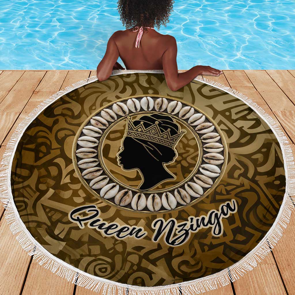 Queen Nzinga Beach Blanket Cowrie Crown Silhouette Royal Power - Wonder Print Shop