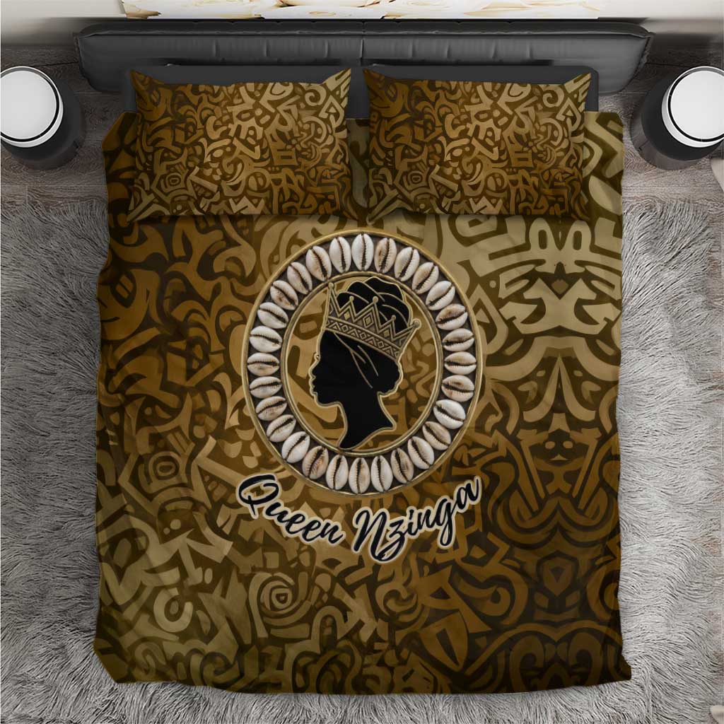 Queen Nzinga Bedding Set Cowrie Crown Silhouette Royal Power - Wonder Print Shop