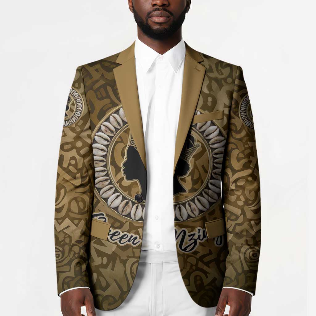 Queen Nzinga Blazer Cowrie Crown Silhouette Royal Power - Wonder Print Shop
