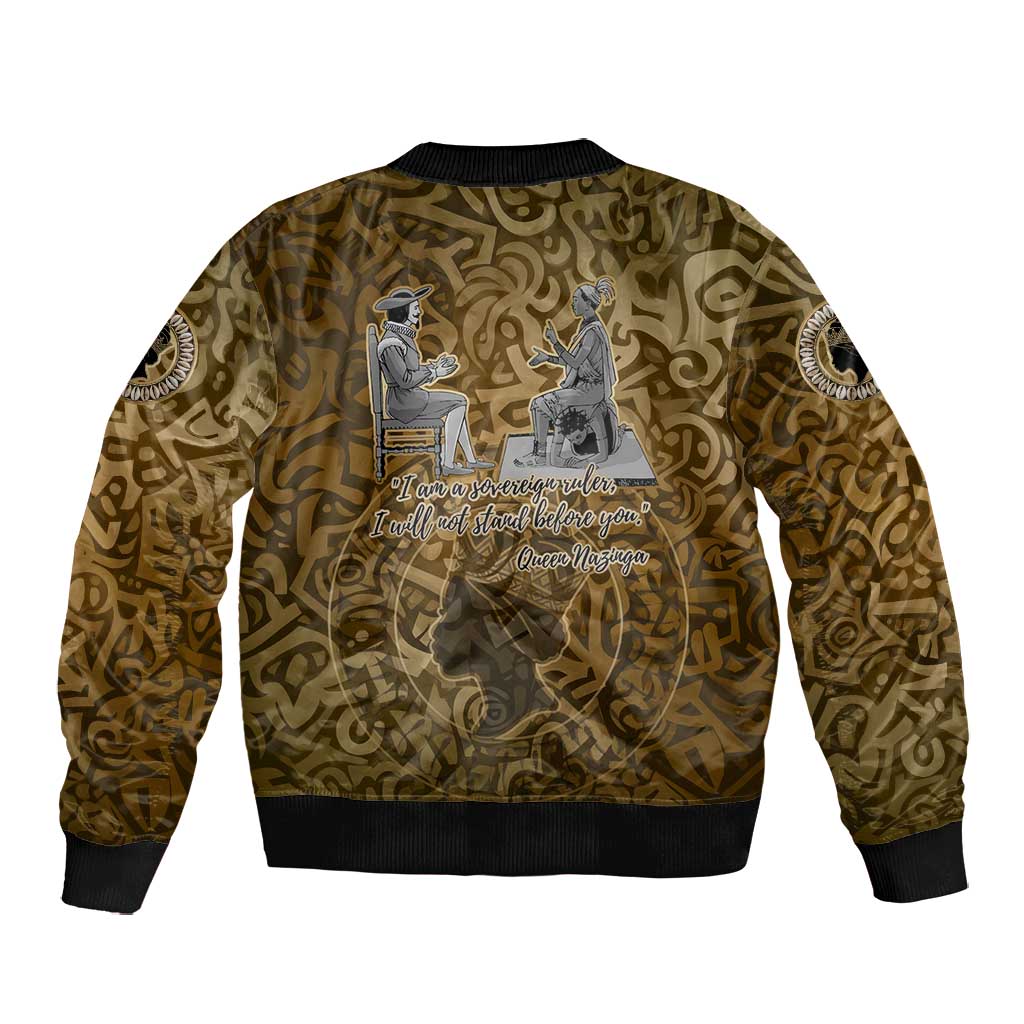 Queen Nzinga Bomber Jacket Cowrie Crown Silhouette Royal Power - Wonder Print Shop