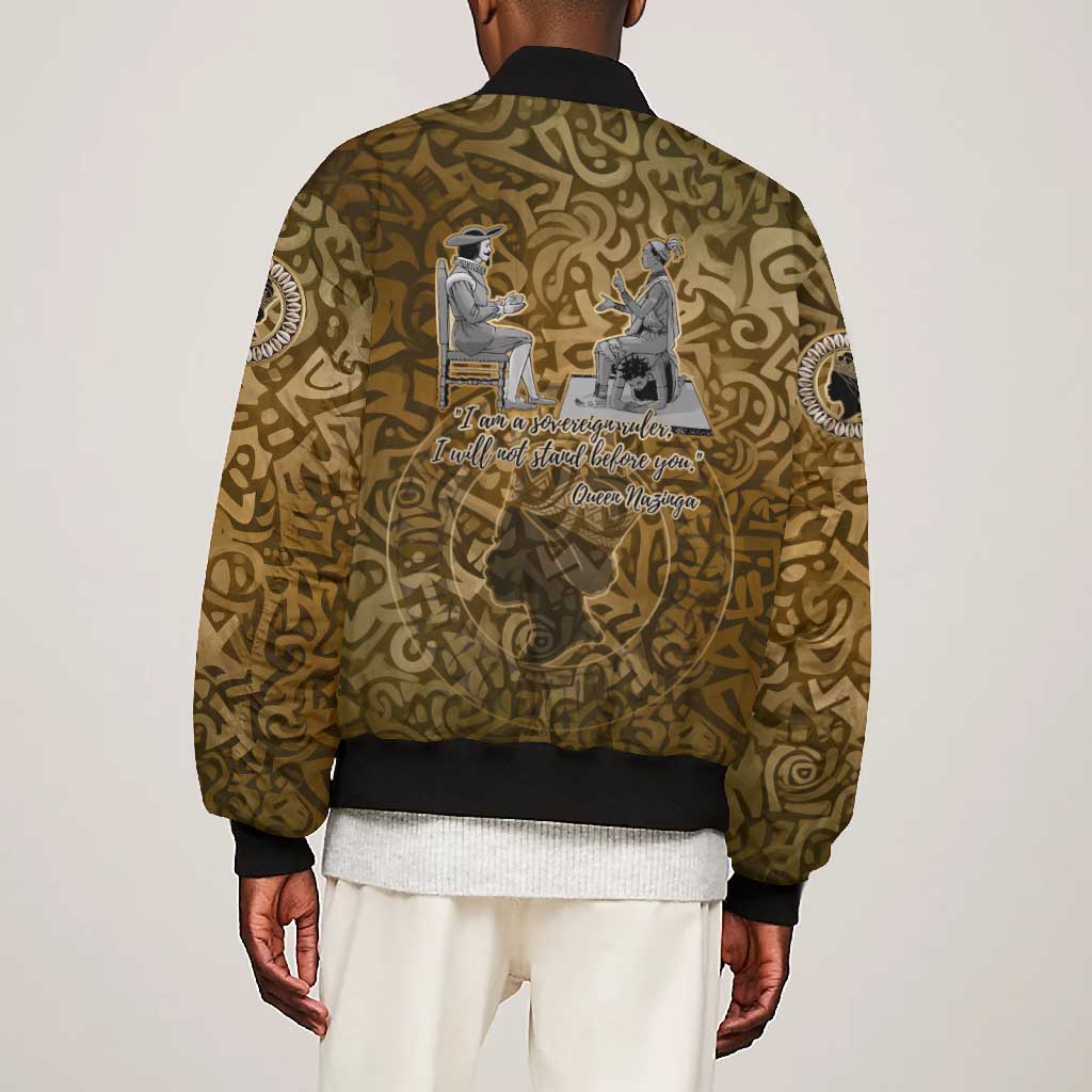 Queen Nzinga Bomber Jacket Cowrie Crown Silhouette Royal Power - Wonder Print Shop