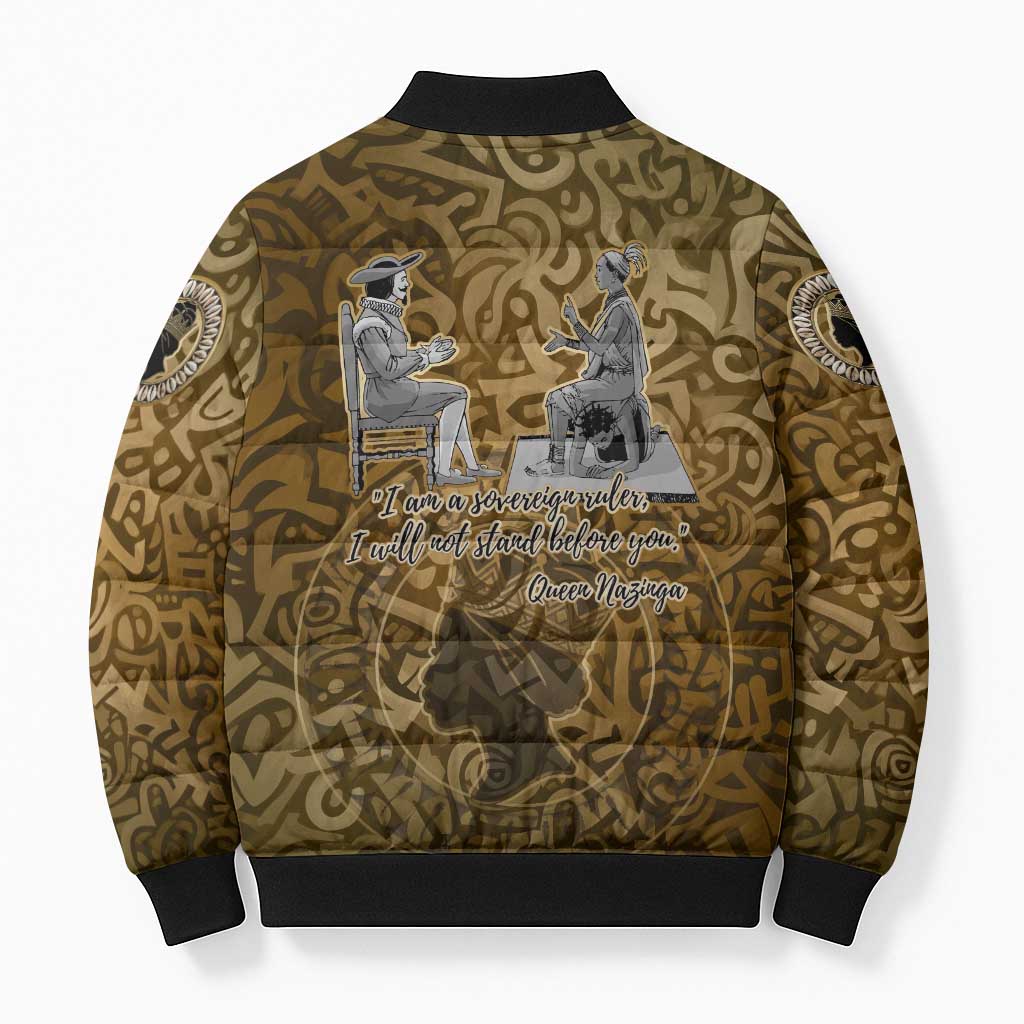 Queen Nzinga Bomber Puffer Jacket Cowrie Crown Silhouette Royal Power - Wonder Print Shop