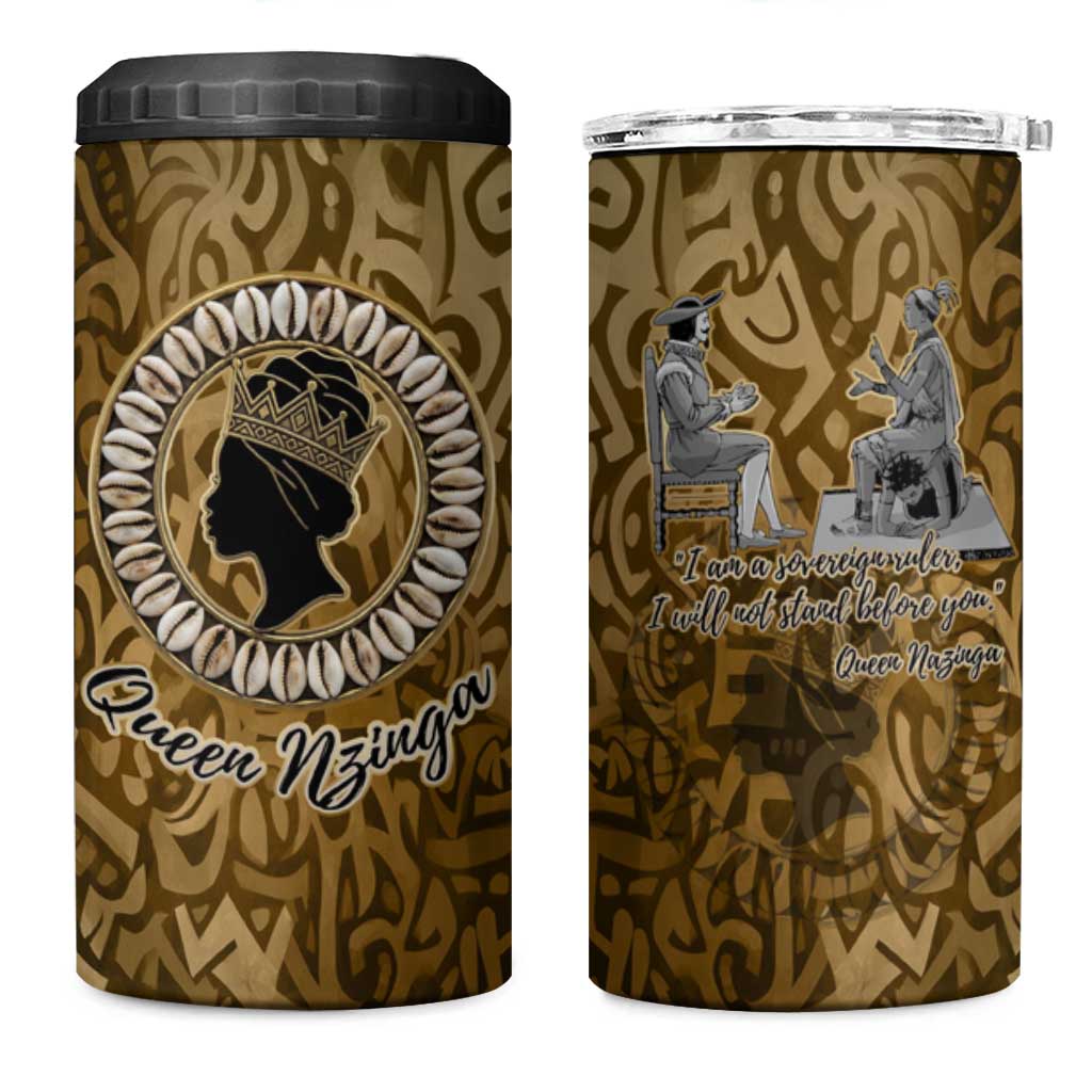 Queen Nzinga 4 in 1 Can Cooler Tumbler Cowrie Crown Silhouette Royal Power - Wonder Print Shop