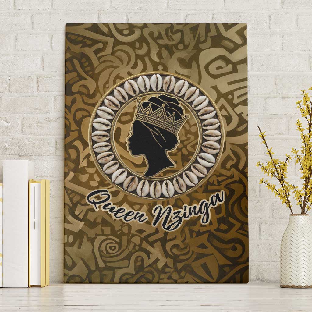 Queen Nzinga Canvas Wall Art Cowrie Crown Silhouette Royal Power - Wonder Print Shop