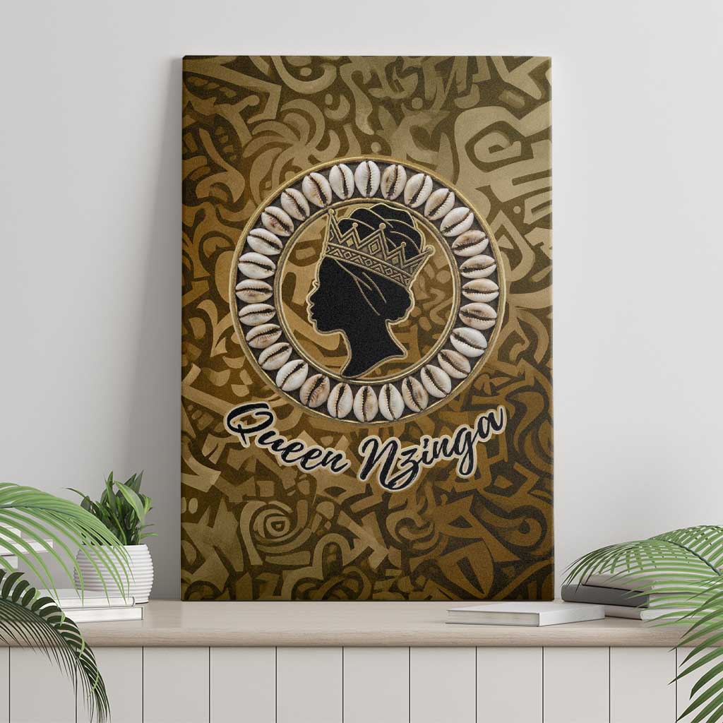 Queen Nzinga Canvas Wall Art Cowrie Crown Silhouette Royal Power - Wonder Print Shop