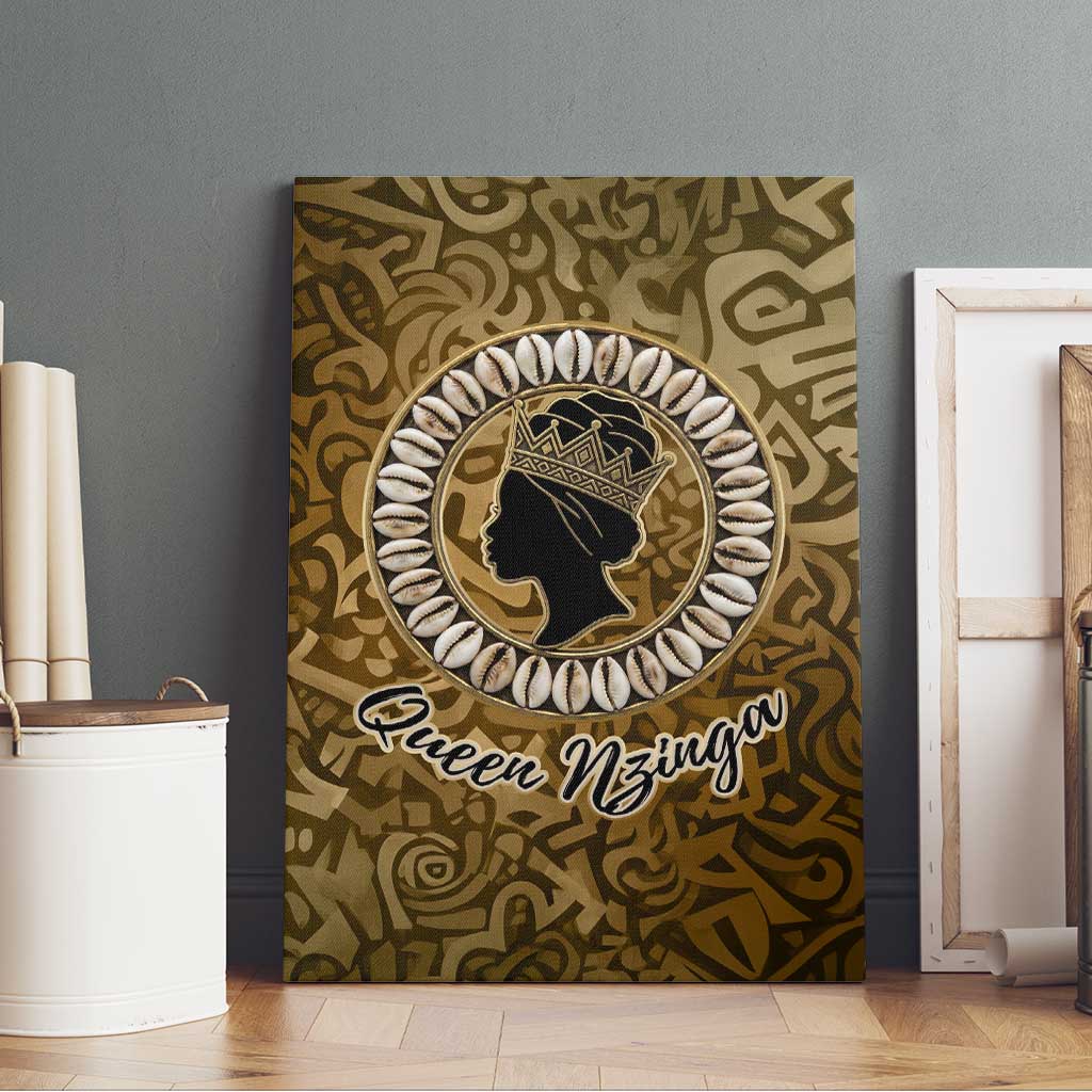 Queen Nzinga Canvas Wall Art Cowrie Crown Silhouette Royal Power - Wonder Print Shop