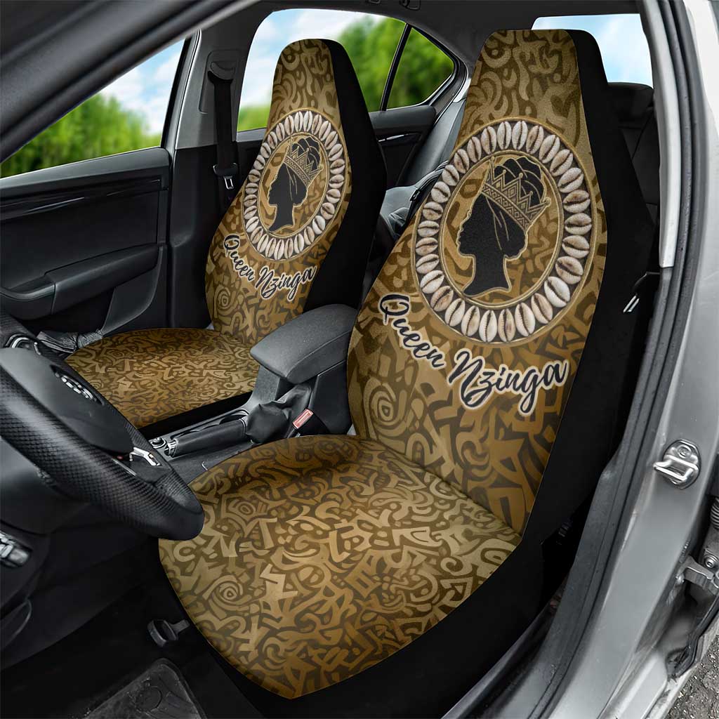 Queen Nzinga Car Seat Cover Cowrie Crown Silhouette Royal Power - Wonder Print Shop