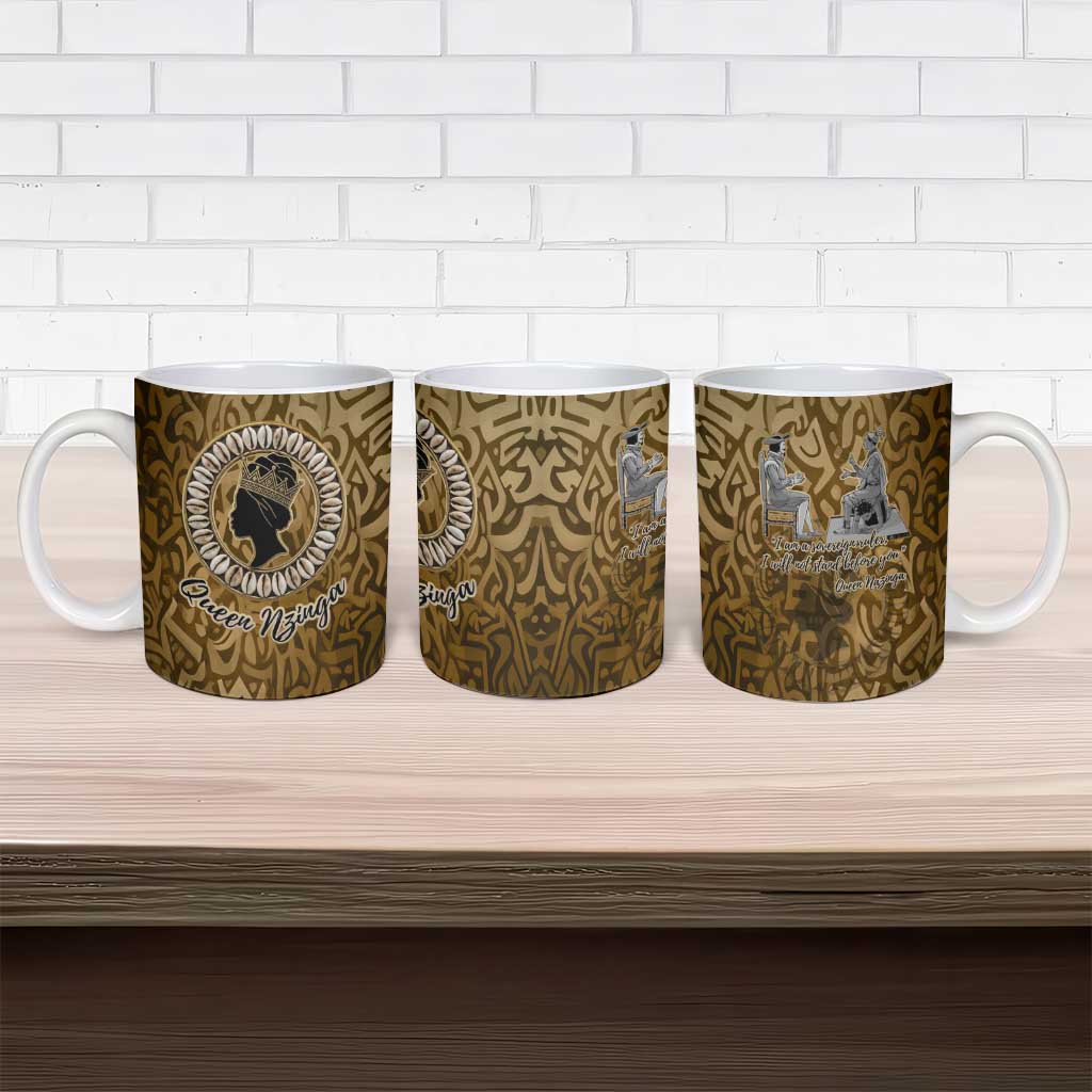 Queen Nzinga Ceramic Mug Cowrie Crown Silhouette Royal Power - Wonder Print Shop