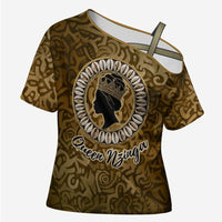 Queen Nzinga Cross Shoulder Shirt Cowrie Crown Silhouette Royal Power - Wonder Print Shop