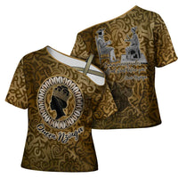 Queen Nzinga Cross Shoulder Shirt Cowrie Crown Silhouette Royal Power - Wonder Print Shop