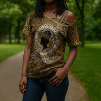 Queen Nzinga Cross Shoulder Shirt Cowrie Crown Silhouette Royal Power - Wonder Print Shop