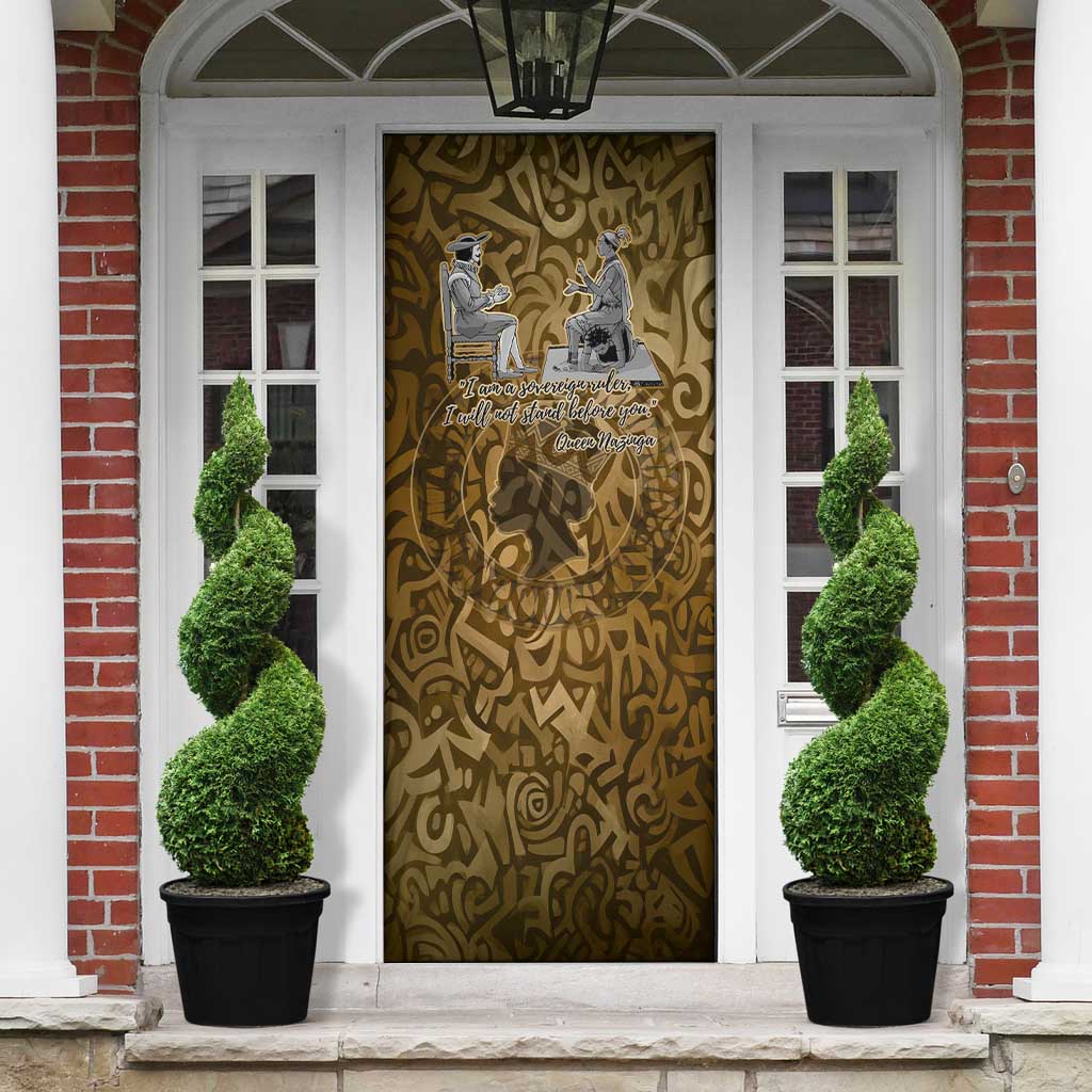 Queen Nzinga Door Cover Cowrie Crown Silhouette Royal Power - Wonder Print Shop