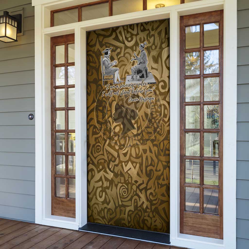 Queen Nzinga Door Cover Cowrie Crown Silhouette Royal Power - Wonder Print Shop