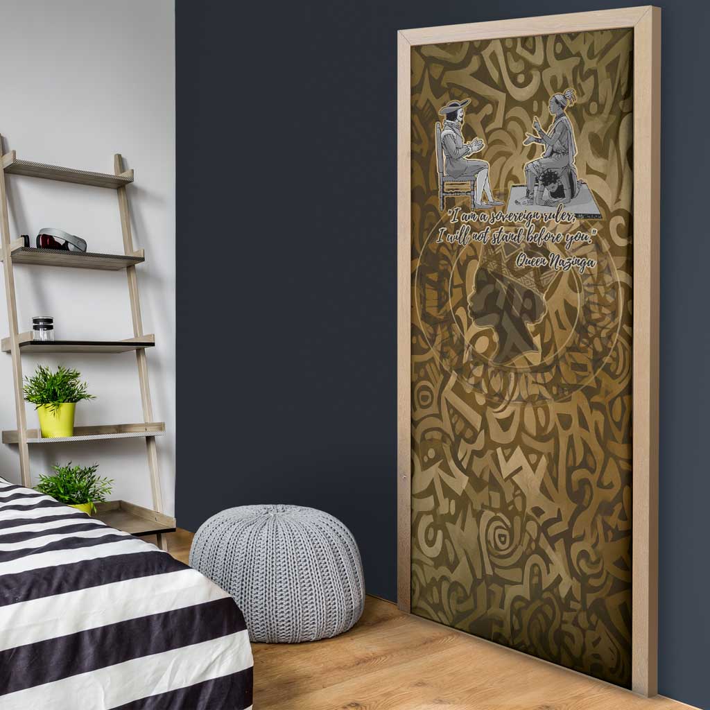 Queen Nzinga Door Cover Cowrie Crown Silhouette Royal Power - Wonder Print Shop