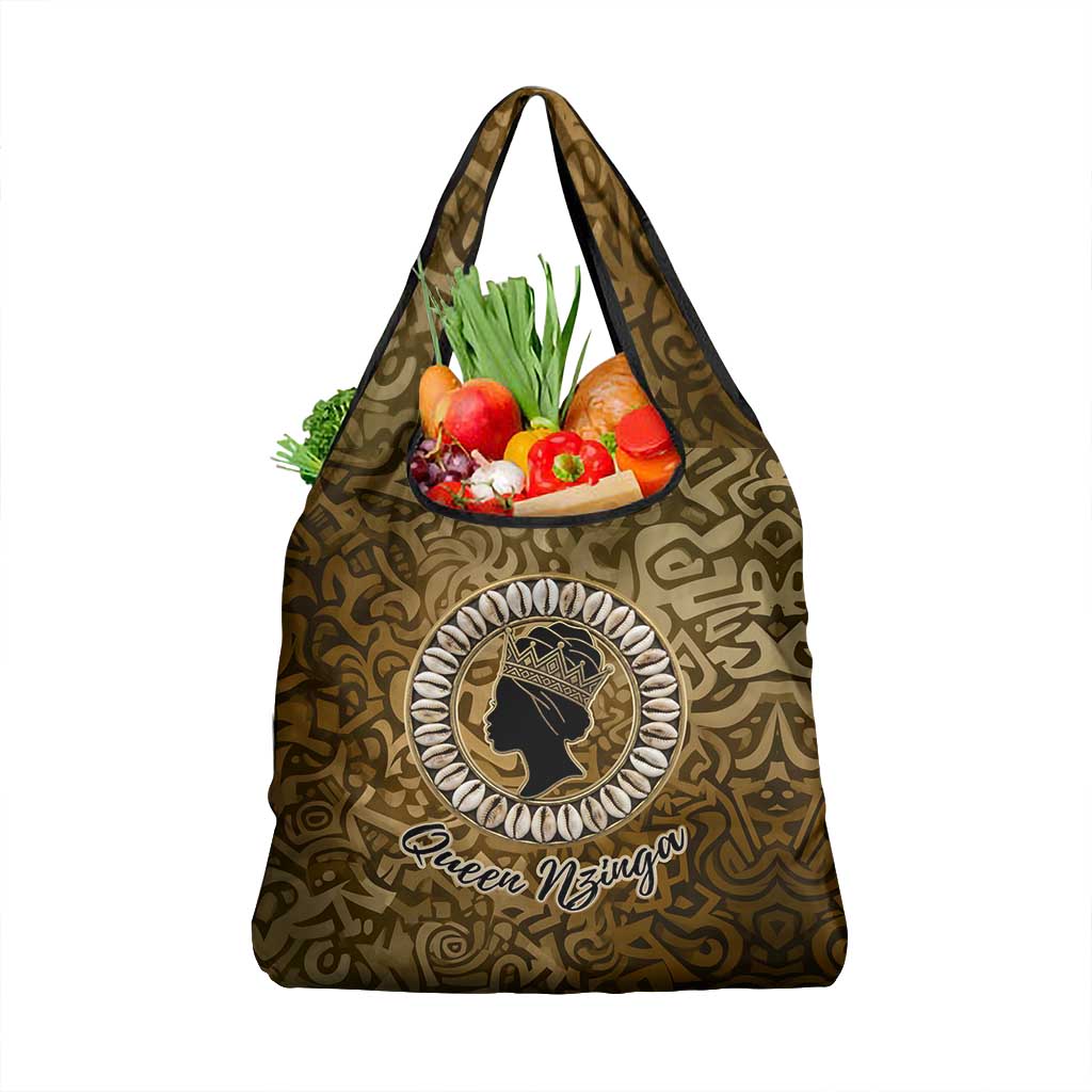 Queen Nzinga Grocery Bag Cowrie Crown Silhouette Royal Power - Wonder Print Shop